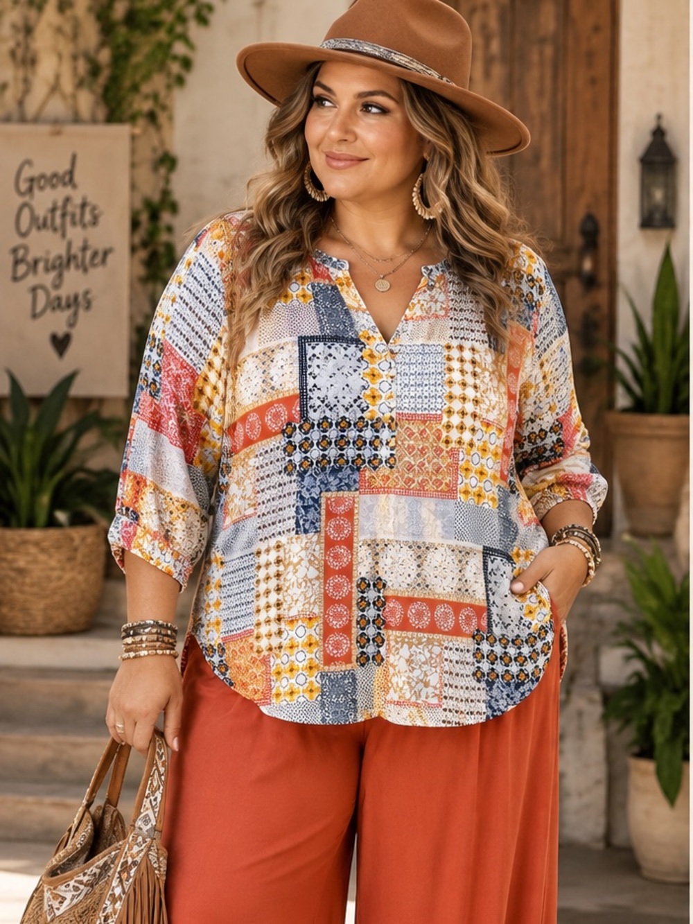 GUNIT Rayon Patchwork Tunic Top EUC